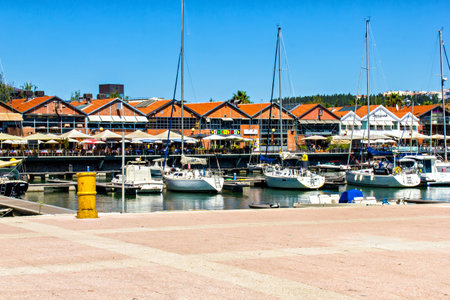Santo Amaro docks at 25th of April Bridge, Lisbon, Portugalのeditorial素材
