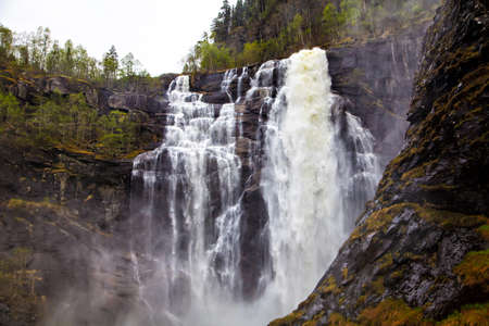 Waterfall in the fjords, summer, Norwayの写真素材