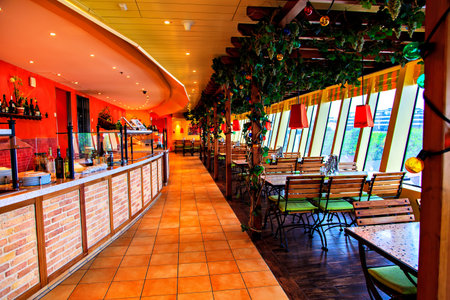The comfortable dining cafe on cruise linerのeditorial素材