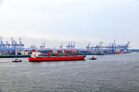 Hamburg Harbor on river Elbe, Germanyのeditorial素材