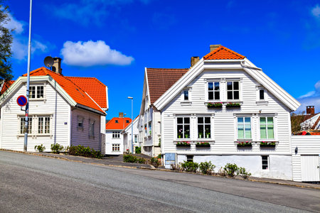 Traditional wooden houses in Stavanger, Norwayのeditorial素材