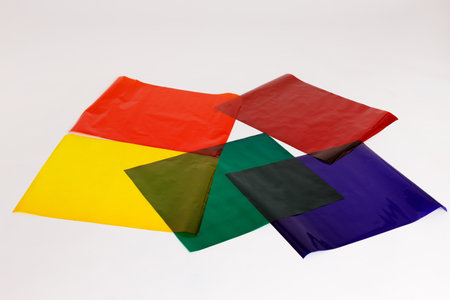 Lighting color filter on the white background, isolated, photography items.の写真素材