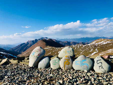 stone engraved with special charactersの写真素材