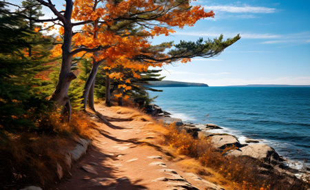 Autumn landscape on the shores of a lakeの素材