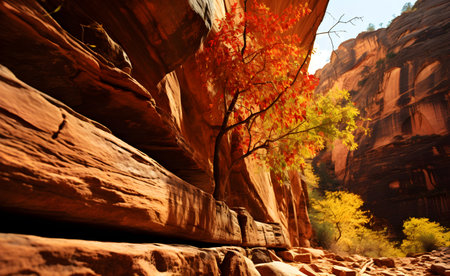 Autumn fall scenery with canyon park and hillの素材