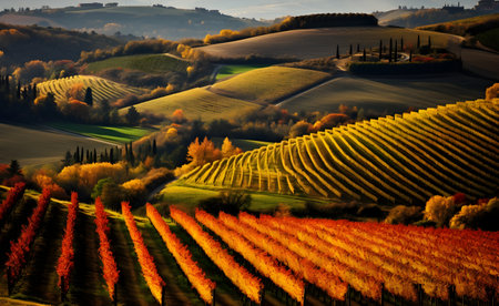 Autumn landscape with vineyards and rolling hillsの素材