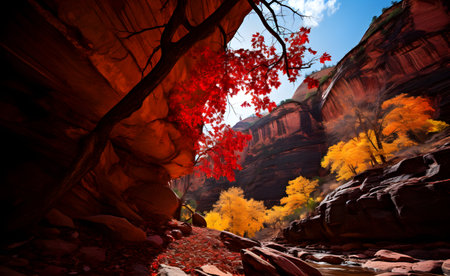 Autumn fall scenery with canyon park and hillの素材