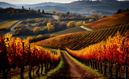 Autumn landscape with vineyards and rolling hillsの素材