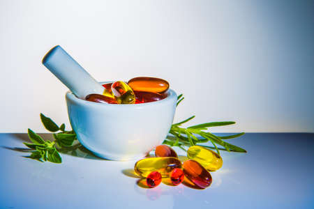 Capsules, Mortar and Pestleの写真素材