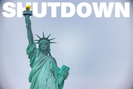 Government Shutdown Liberty yellow tapeの写真素材