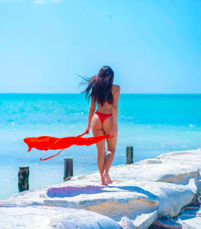 woman in red bikiniの写真素材