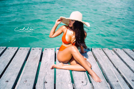 woman in red bikiniの写真素材