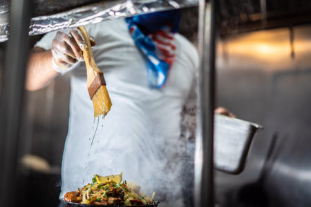Indian kebab platter in hot sizzling plateの写真素材