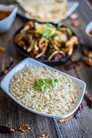 mouth watering indian restaurant food platterの写真素材