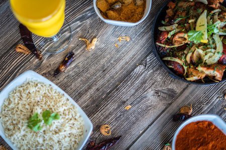 mouth watering indian restaurant food platterの写真素材