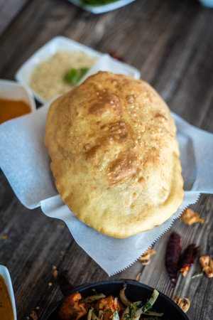 Hot baked poori bread indian cuisineの写真素材