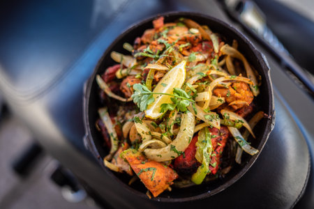 Indian kebab platter in hot sizzling plateの写真素材