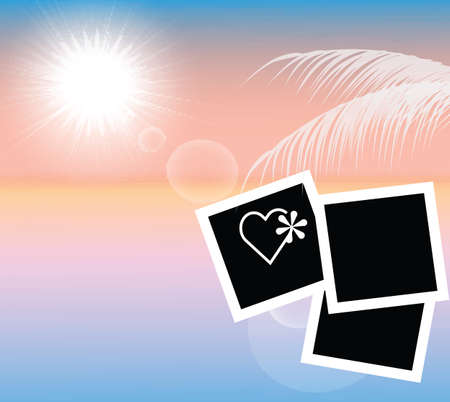 Photos from holidays on a seaside, sunset beach. Summer holidays concept. Vector.のイラスト素材