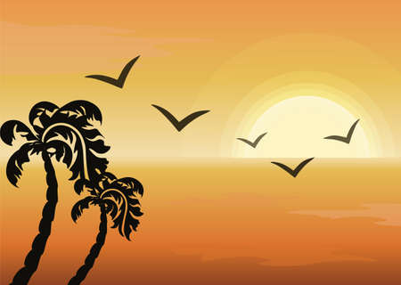 Summer Tropical Sunset background. Ocean view. Vectorのイラスト素材