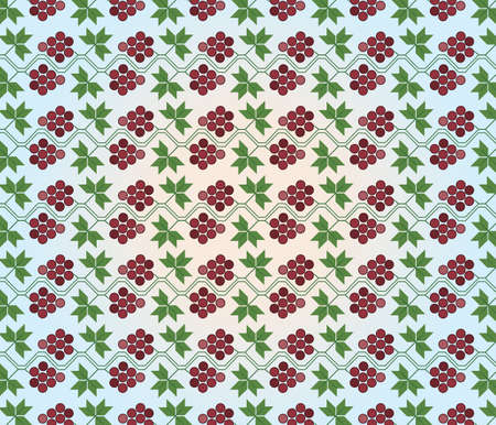 Traditional pattern ornament with grapes on black background. のイラスト素材