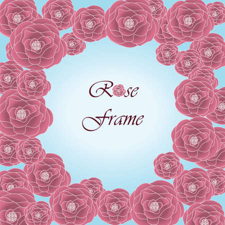 Pink Rose frame on blue background. Vectorのイラスト素材