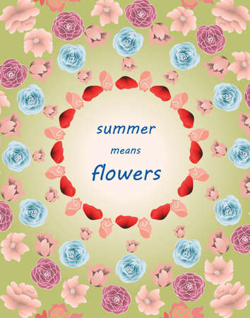 Summer colorful multiple flowers circle pattern. Vectorのイラスト素材