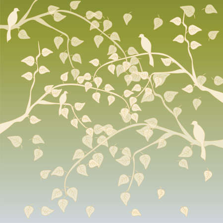 Autumn tree with leaves background in soft golden green and sage shades. Vectorのイラスト素材