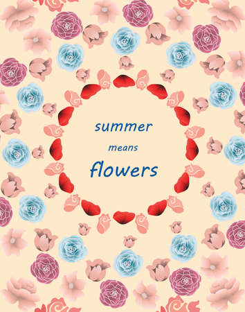 Summer colorful multiple flowers circle pattern. Vectorのイラスト素材