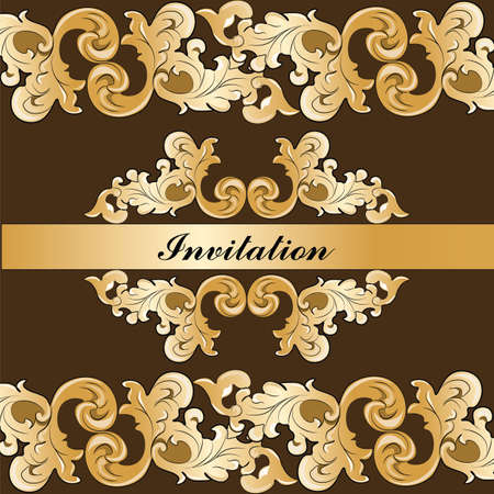 Royal imperial classic ornament damask invitation in gold and chocolate. Vectorのイラスト素材