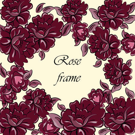 Photo frame with red Marsala roses background. Vectorのイラスト素材