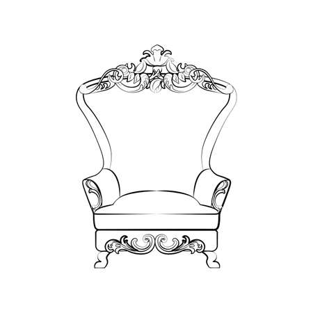 Classic royal armchair with luxurious ornaments . Vector sketchのイラスト素材
