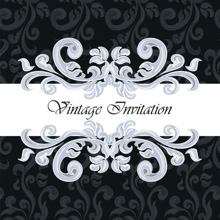 Vintage Classic Invitation with floral ornaments in black. Vectorのイラスト素材