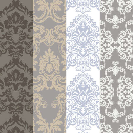 Vintage Classic Rococo Floral ornament damask pattern set. Elegant luxury texture collection for wallpapers, backgrounds and invitation cards. Trendy pastel colors. Vectorのイラスト素材