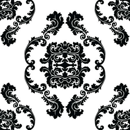 Vector floral damask pattern background. Luxury classic floral damask ornament, royal Victorian vintage texture for wallpapers, textile, fabric. Black Floral baroque elementのイラスト素材