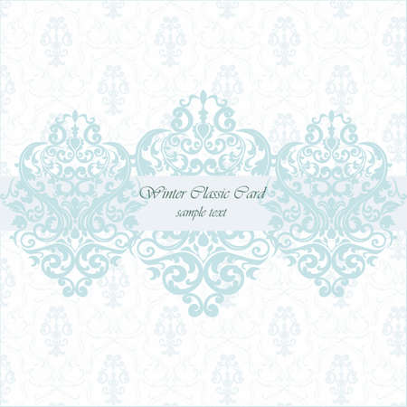 Vintage winter invitation card with damask ornaments in blue. Vectorのイラスト素材
