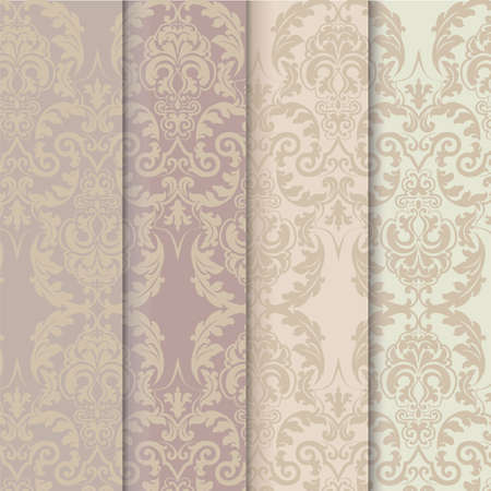 Damask Vintage Ornaments Pattern set pastel colors. Vectorのイラスト素材