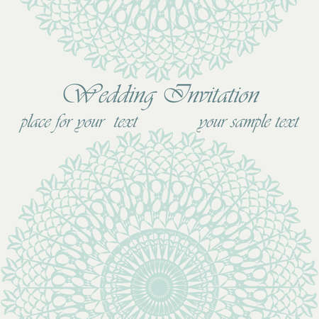 Invitation card with delicate crochet lace round ornament. Vectorのイラスト素材