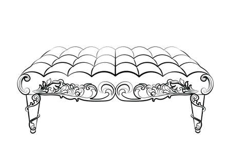 Bench Furniture in classic rococo style ornament. Vector sketchのイラスト素材