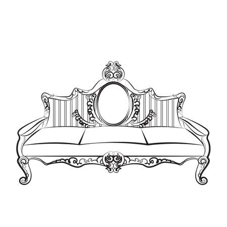 Sofa furniture with luxurious ornament Baroque style. Vector sketchのイラスト素材
