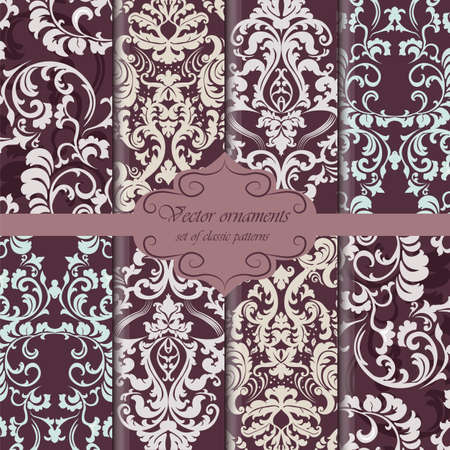 Vintage Floral ornament damask patterns collection with frame. Elegant luxury textures for wallpapers, backgrounds and invitation cards. Vectorのイラスト素材