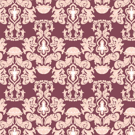 Vector floral damask pattern background. Luxury classic floral damask ornament, royal Victorian vintage texture for wallpapers, textile, fabric. Delicate floral baroque element. Red Colorのイラスト素材