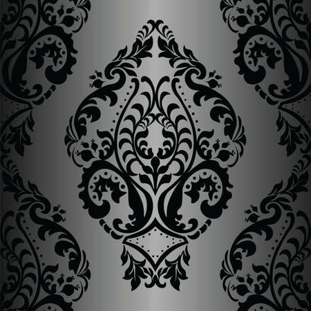 Vector Damask Pattern ornament Imperial style. Ornate floral element for fabric, textile, design, wedding invitations, greeting cards, wallpaper. Black and white colorのイラスト素材
