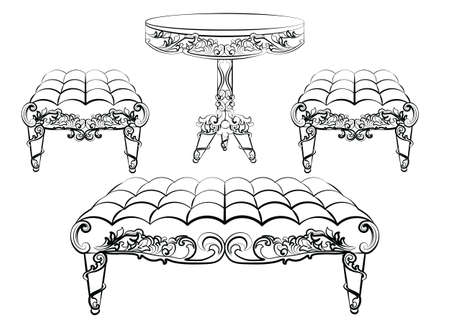 Furniture in classic rococo style ornament. Vector sketchのイラスト素材