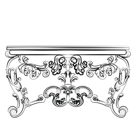 Baroque Imperial luxury style furniture. Dressing table and mirror set with luxurious rich ornaments. Vector sketchのイラスト素材