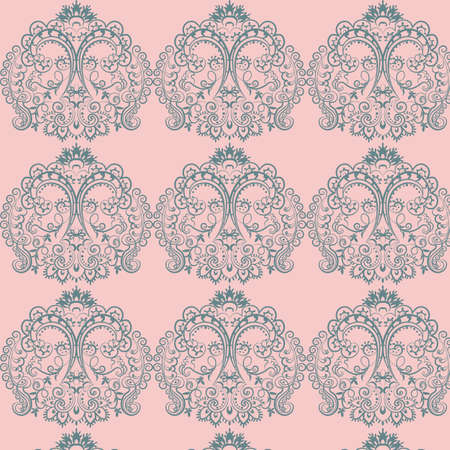 Vector floral lace pattern in Oriental style. Ornamental lace pattern for wedding invitations, greeting cards, wallpaper, backgrounds, fabrics, textile. Traditional decor. Pinkのイラスト素材