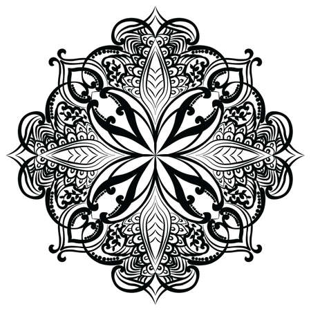 Vector floral round element in Eastern style. Ornamental lace pattern for wedding invitations and greeting cards, backgrounds, fabrics, textile. Red color decorのイラスト素材