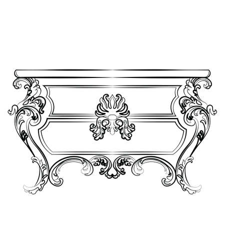 Baroque Imperial luxury style furniture. Dressing table and mirror set with luxurious rich ornaments. Vector sketchのイラスト素材