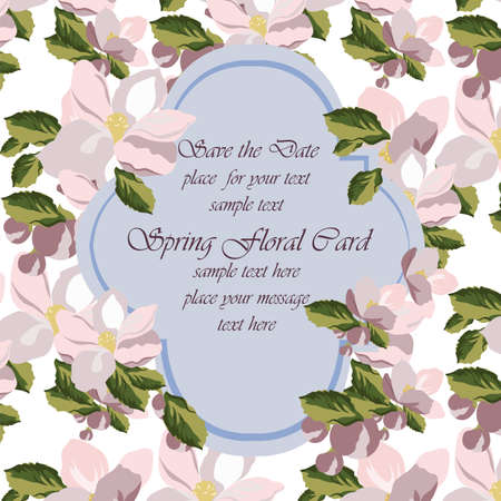 Vintage Watercolor Background Card with Blooming Flowers. Flower blossom and green leaves vintage for textile, texture, wallpaper, invitation, greeting cards, wedding etcのイラスト素材