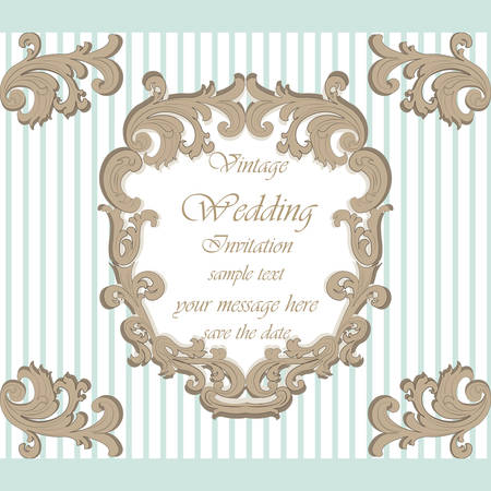 Wedding Invitation card with classic royal ornament. Opal blue color. Vectorのイラスト素材