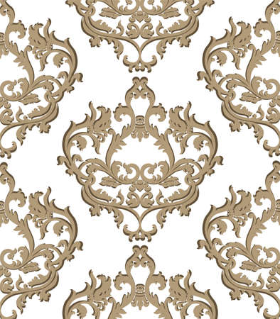 Vintage Floral ornament damask pattern. Elegant luxury texture for texture, fabric, wallpapers, backgrounds and invitation cards. Gold white color. Vectorのイラスト素材